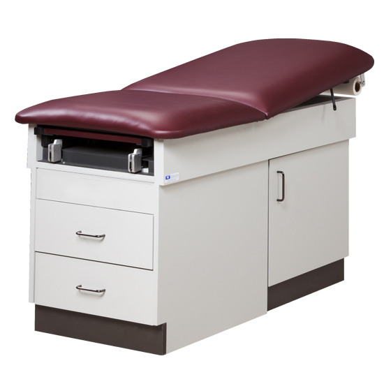 What materials are used for the upholstery and base of the Clinton 8870 Family Practice Exam Table?